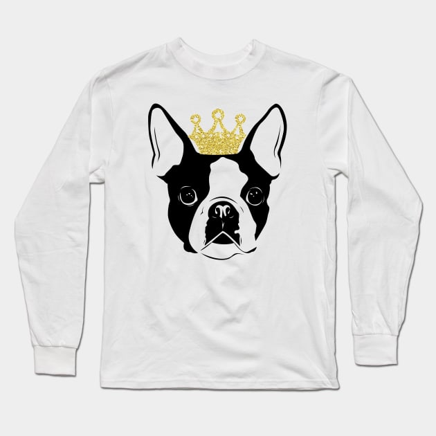 Boston Terrier wearing a crown Long Sleeve T-Shirt by Teezer79